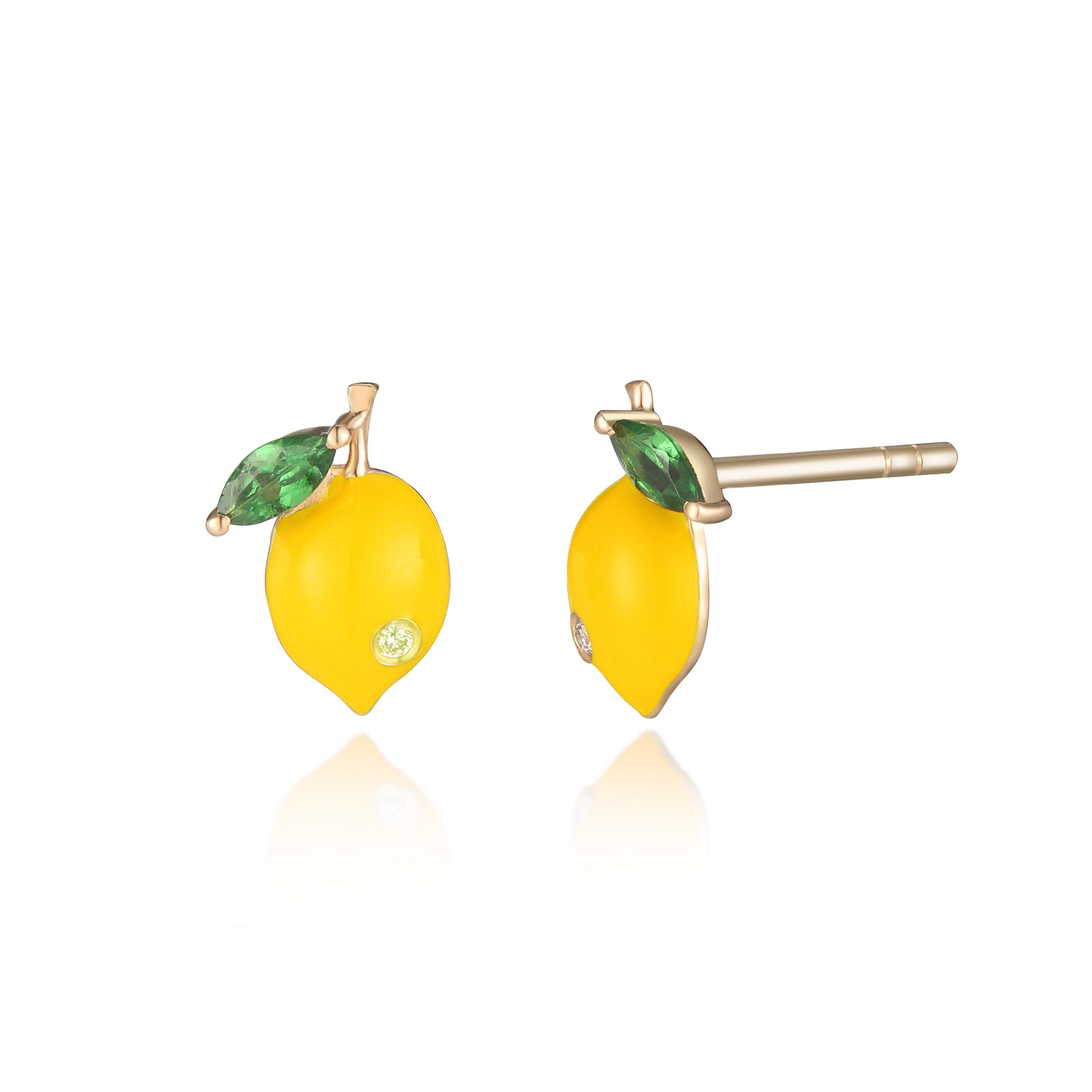 Lemon Enamel Stud Earring in Solid Gold