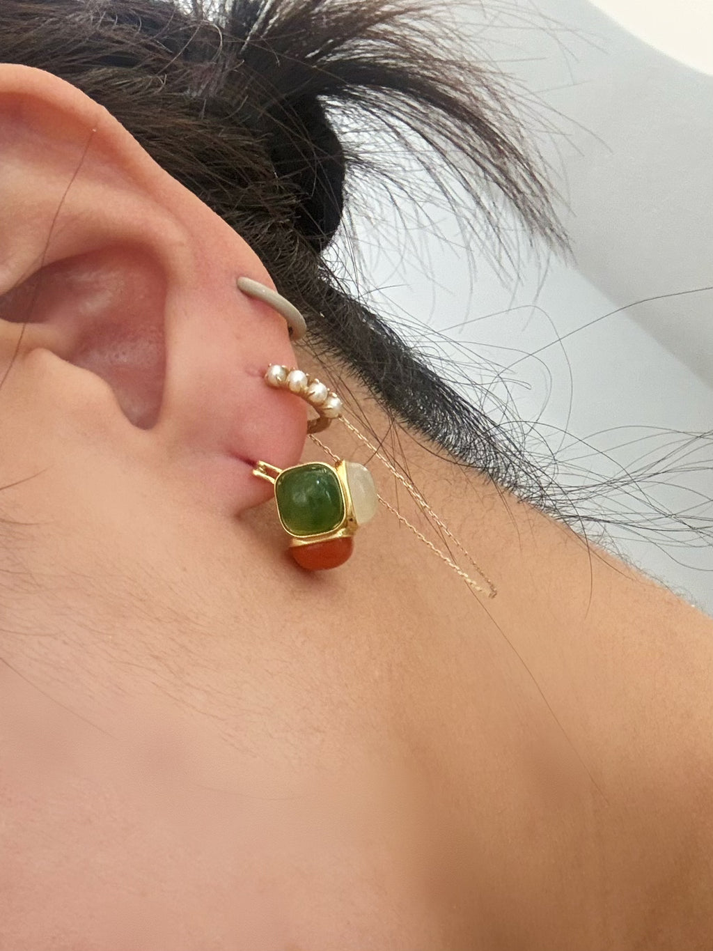 Trinity Jade Huggie Earrings