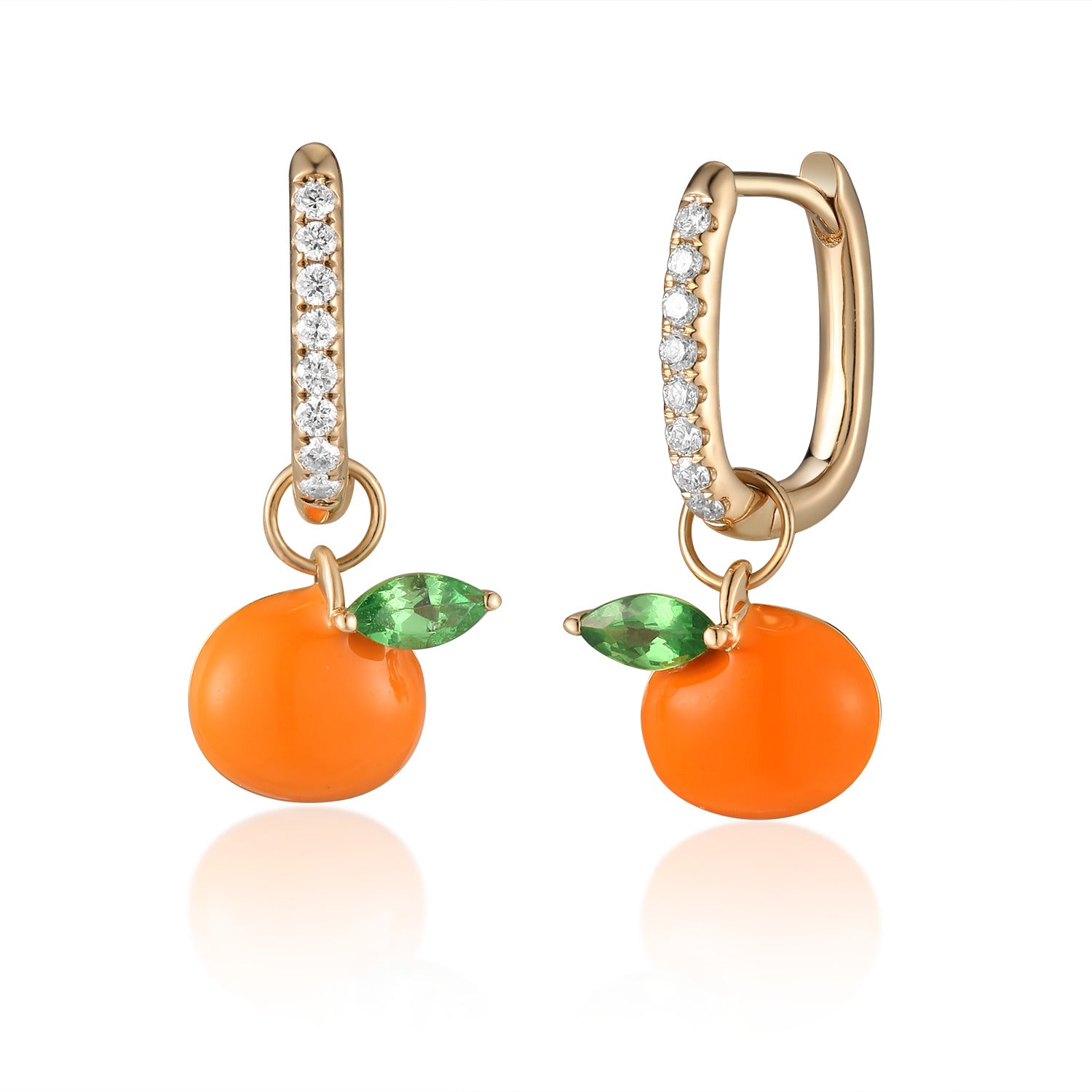 Citrus Delight Enamel Huggie Drop Earring in Solid Gold