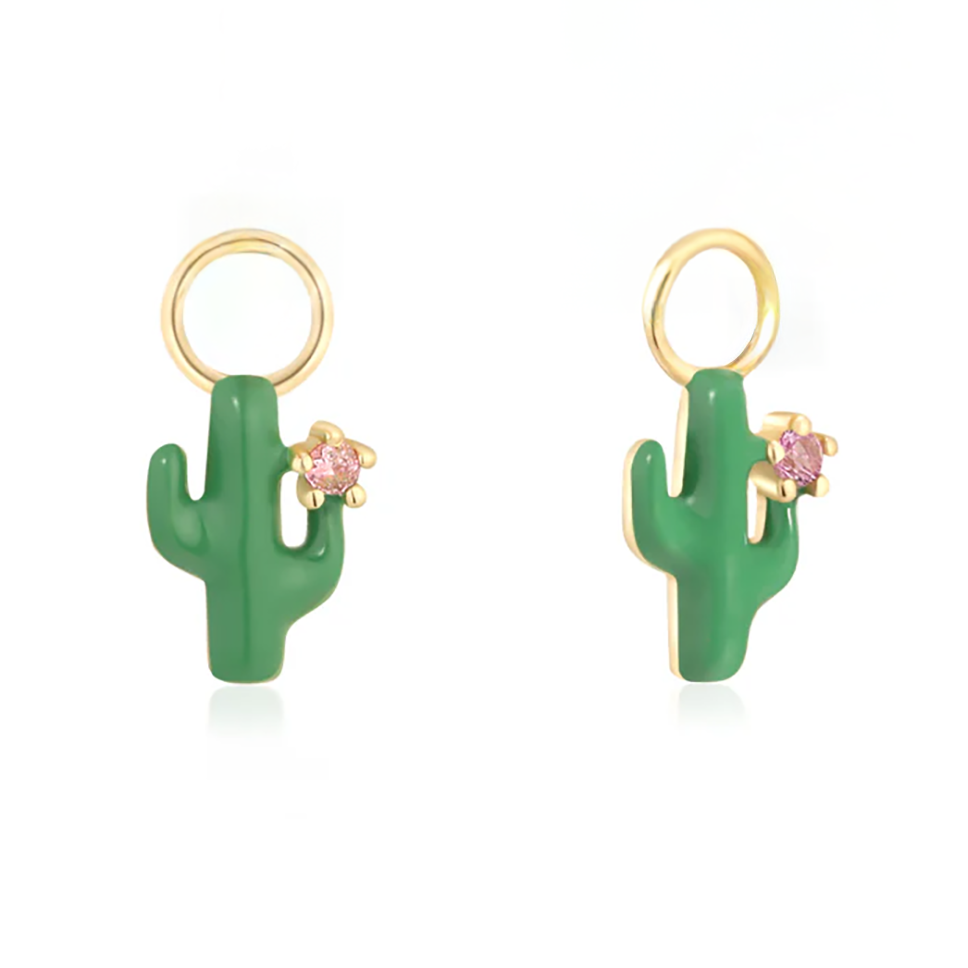 Cactus Enamel Charm in Solid Gold