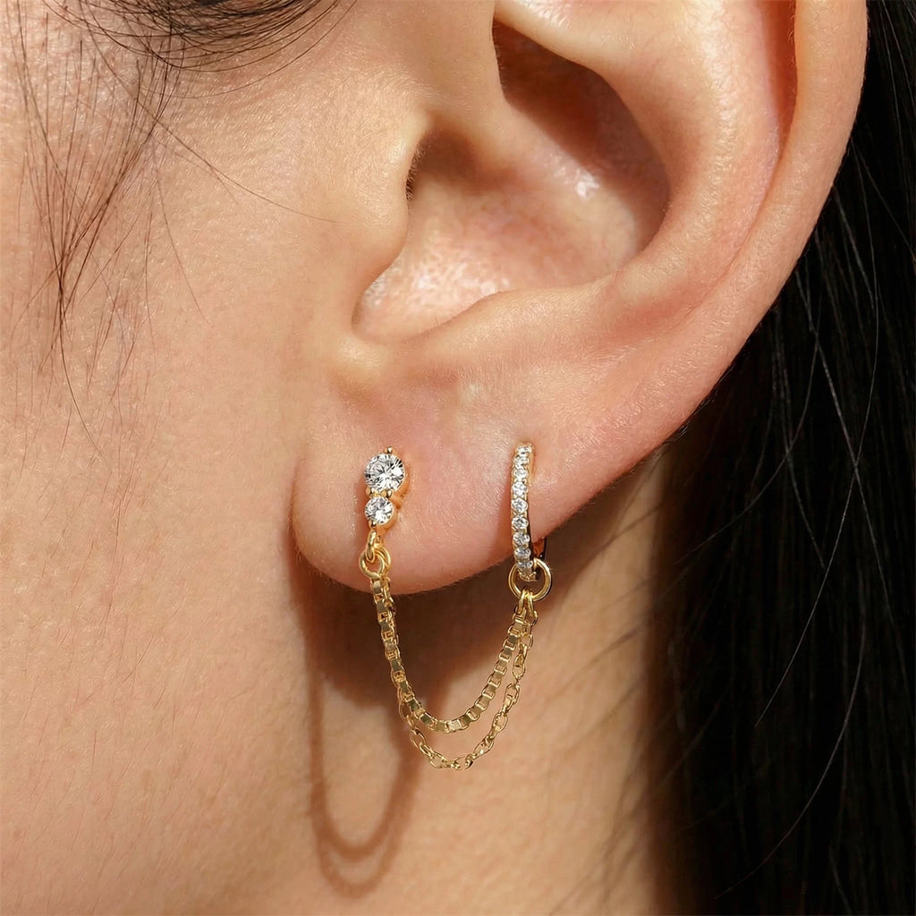 Diamond Double Chain Flatback Earring