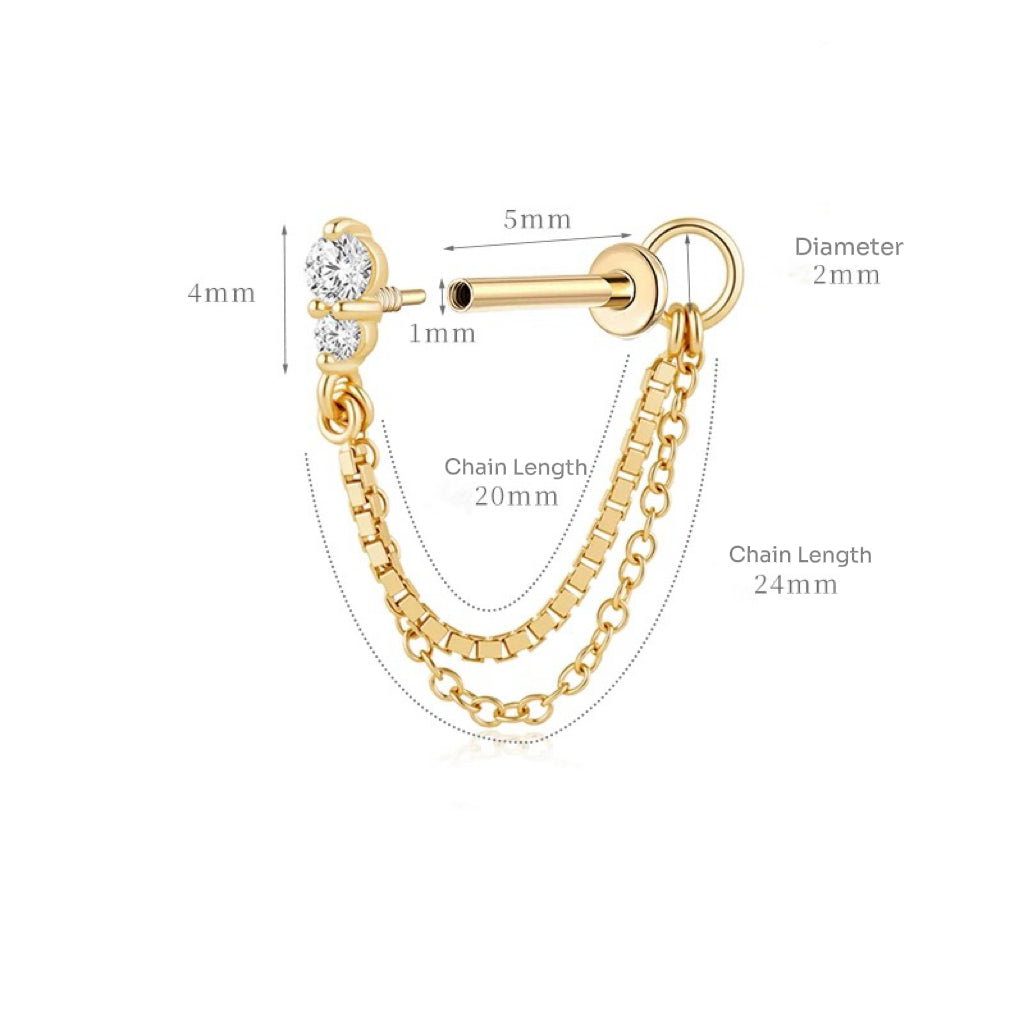 Diamond Double Chain Flatback Earring