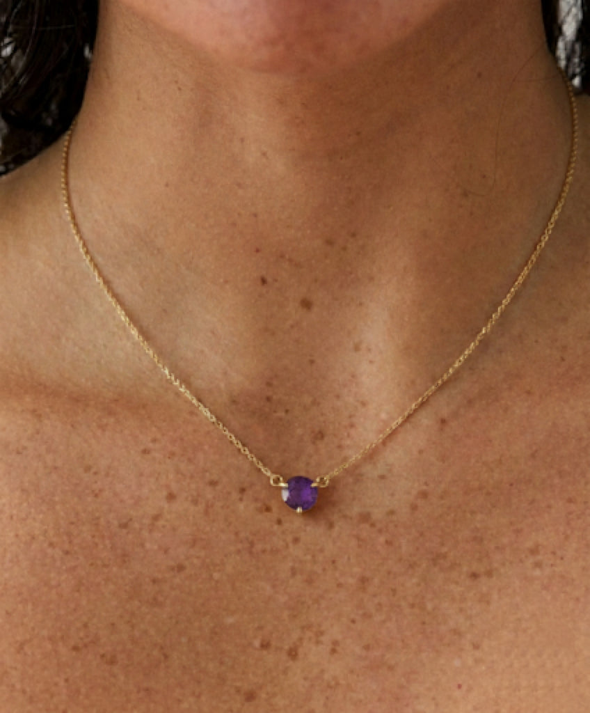 February Birthstone Amethyst Solitaire Necklace