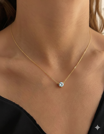 March Birthstone Aquamarine Solitaire Necklace