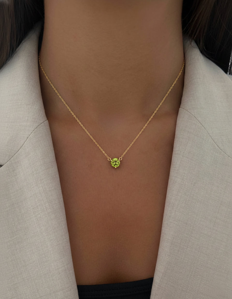 August Birthstone Peridot Solitaire Necklace