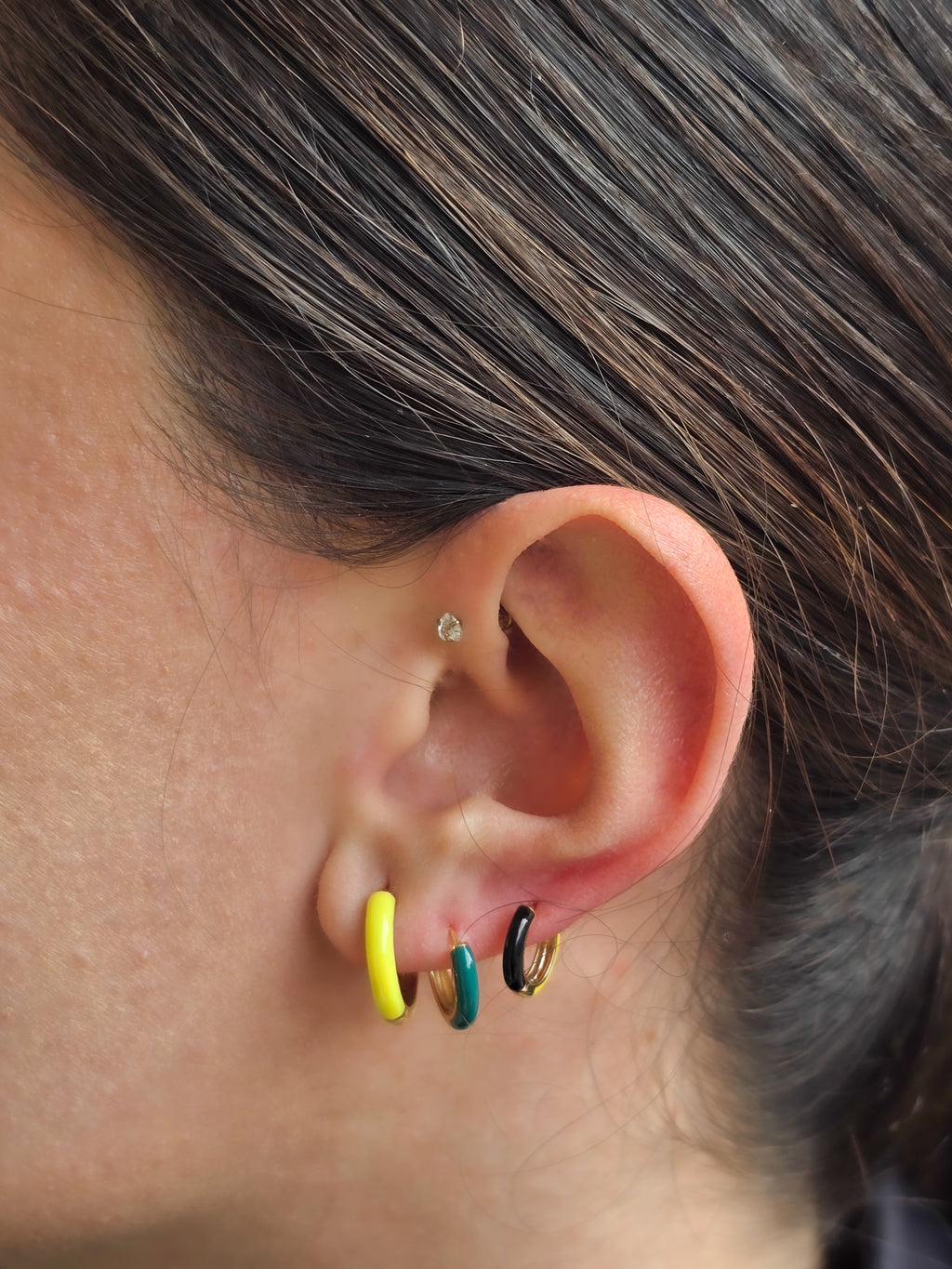 Large Enamel Huggie Earring