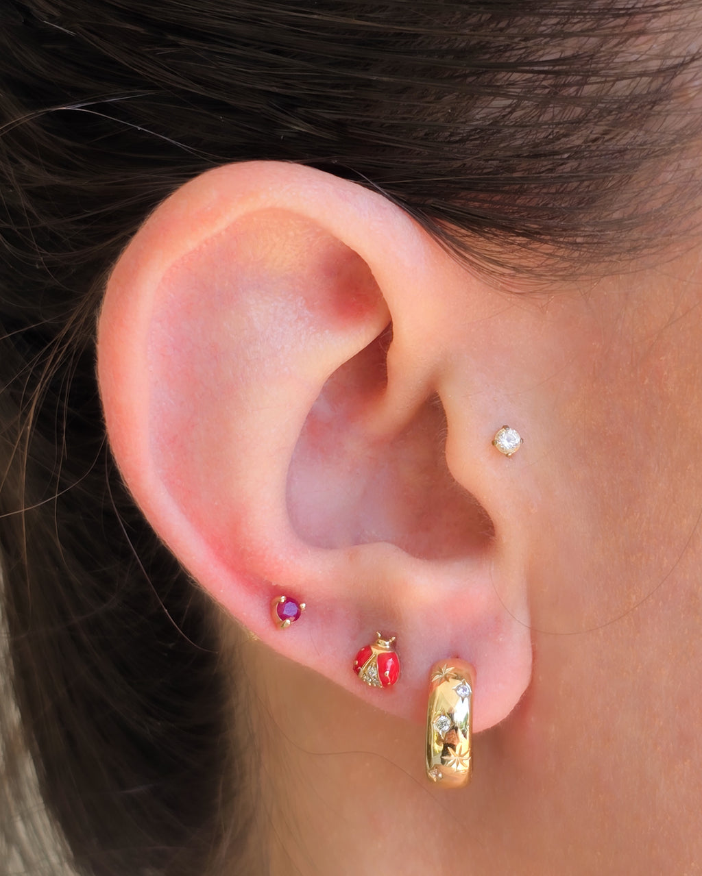 Lucky Ladybug Diamond Enamel Stud Earring