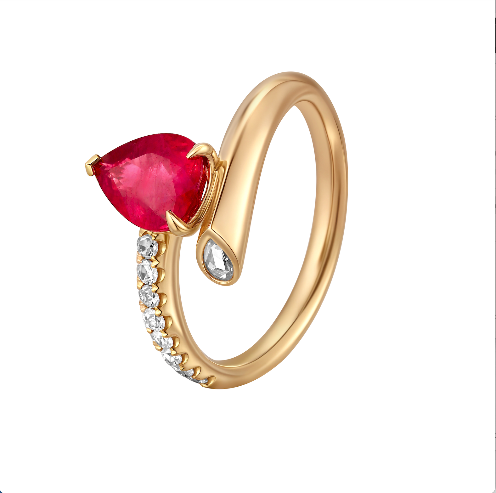 18K Yellow Gold Ruby Ring with Diamonds