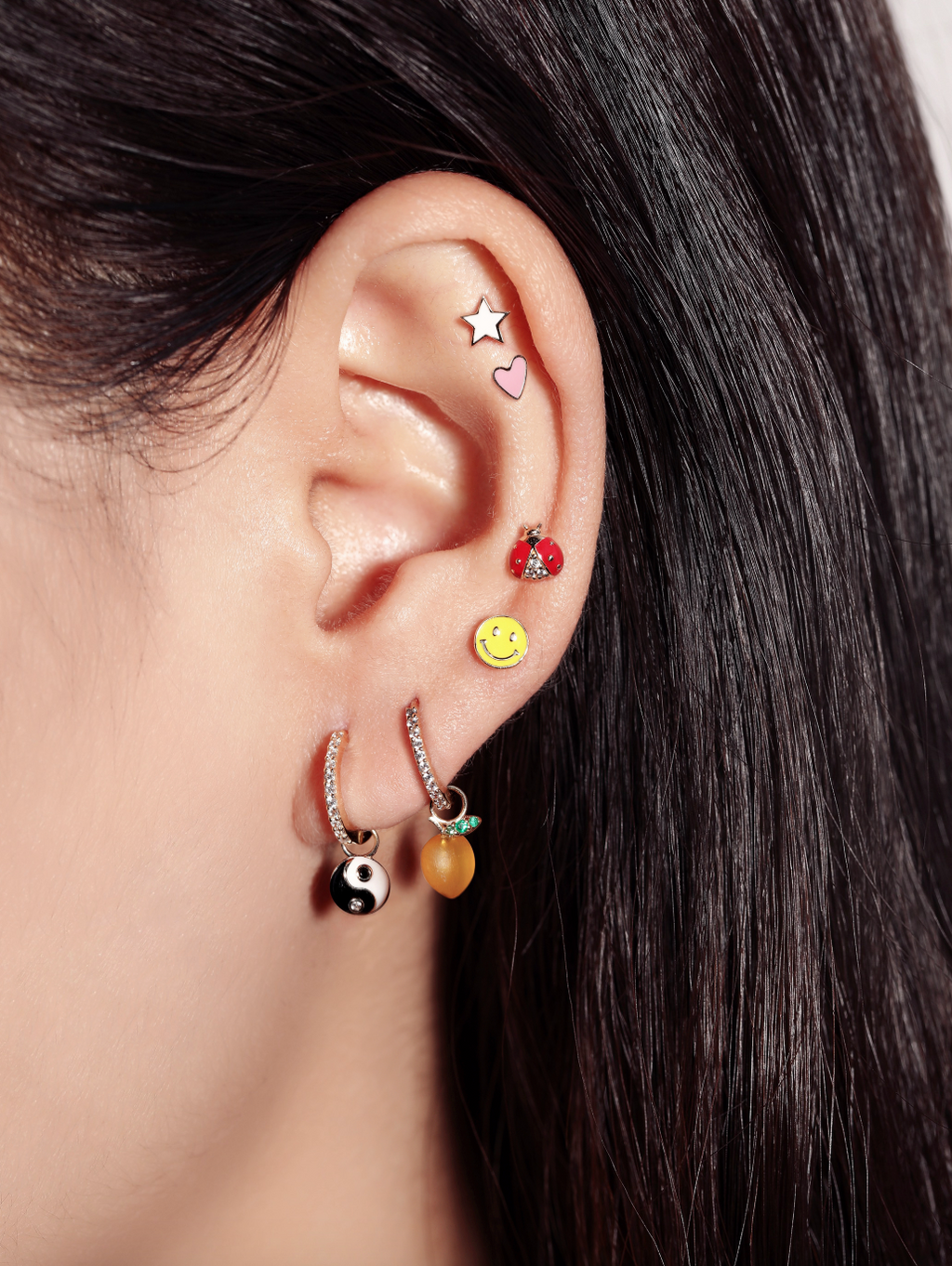 Lucky Ladybug Diamond Enamel Stud Earring