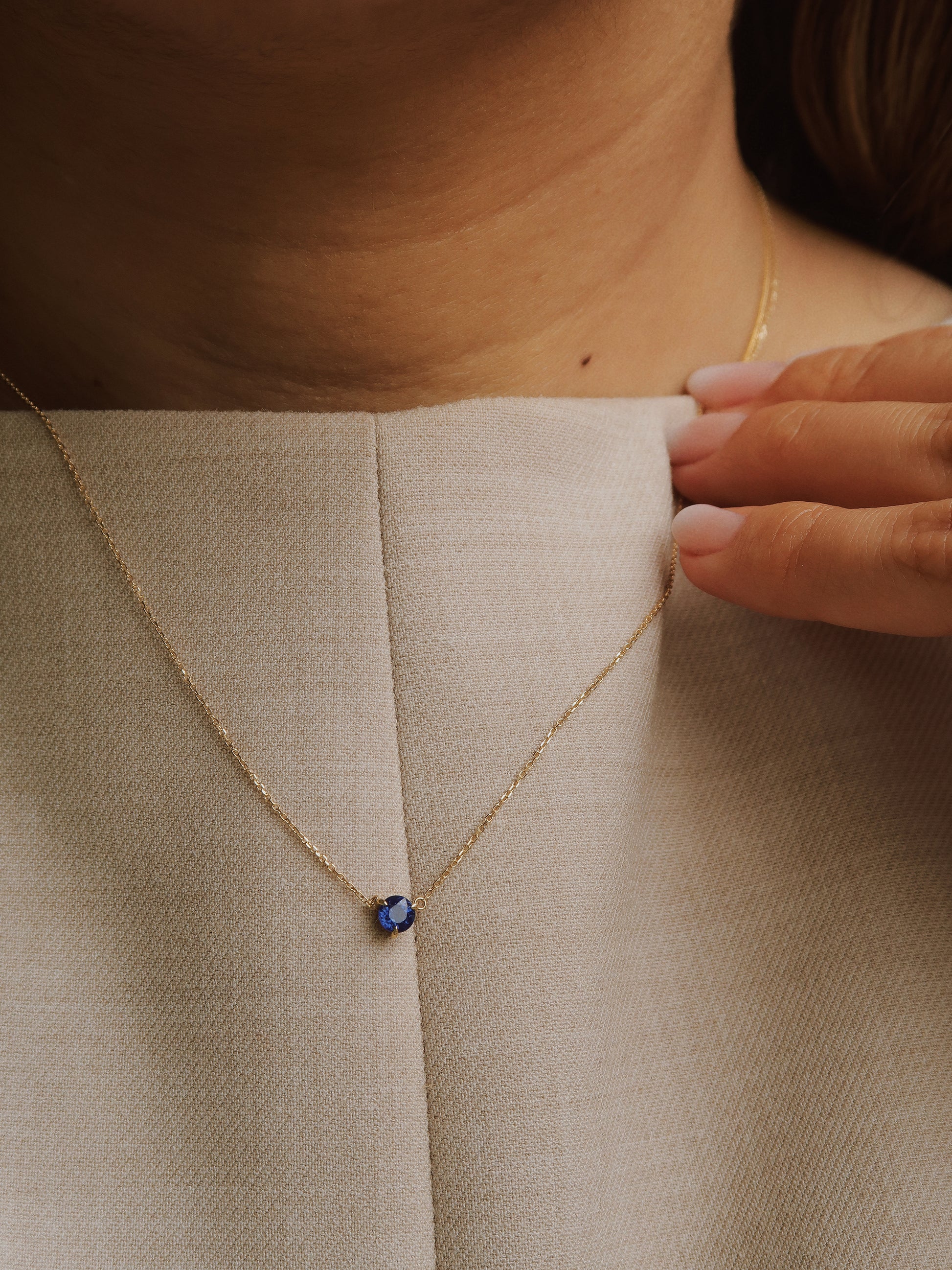 September Birthstone Sapphire Solitaire Necklace