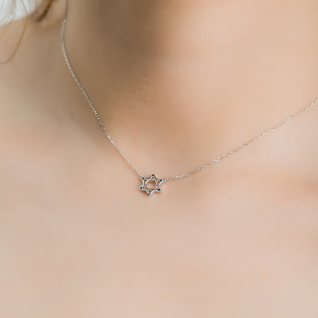 Star of David Necklace in Solid Gold White Gold