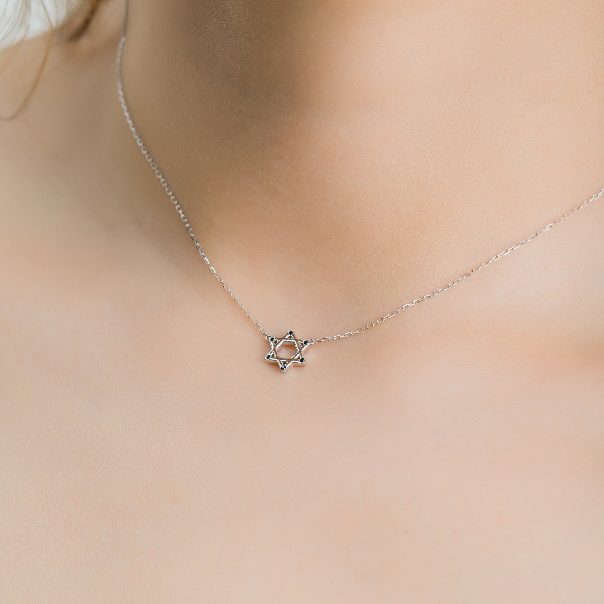 Star of David Necklace in Solid Gold White Gold