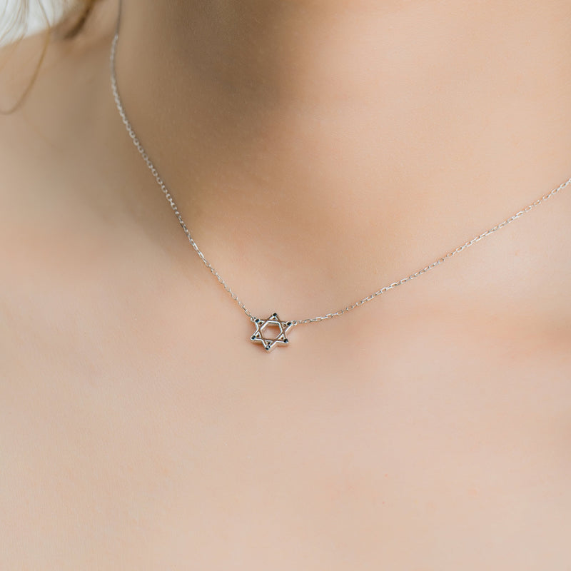 Star of David Necklace in Solid Gold White Gold