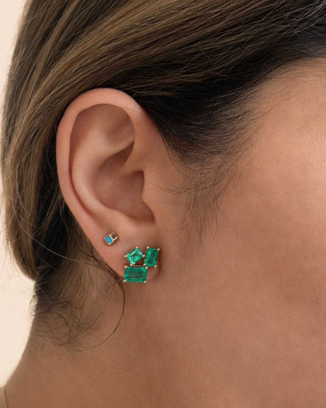 Trio Emerald Stud Earrings