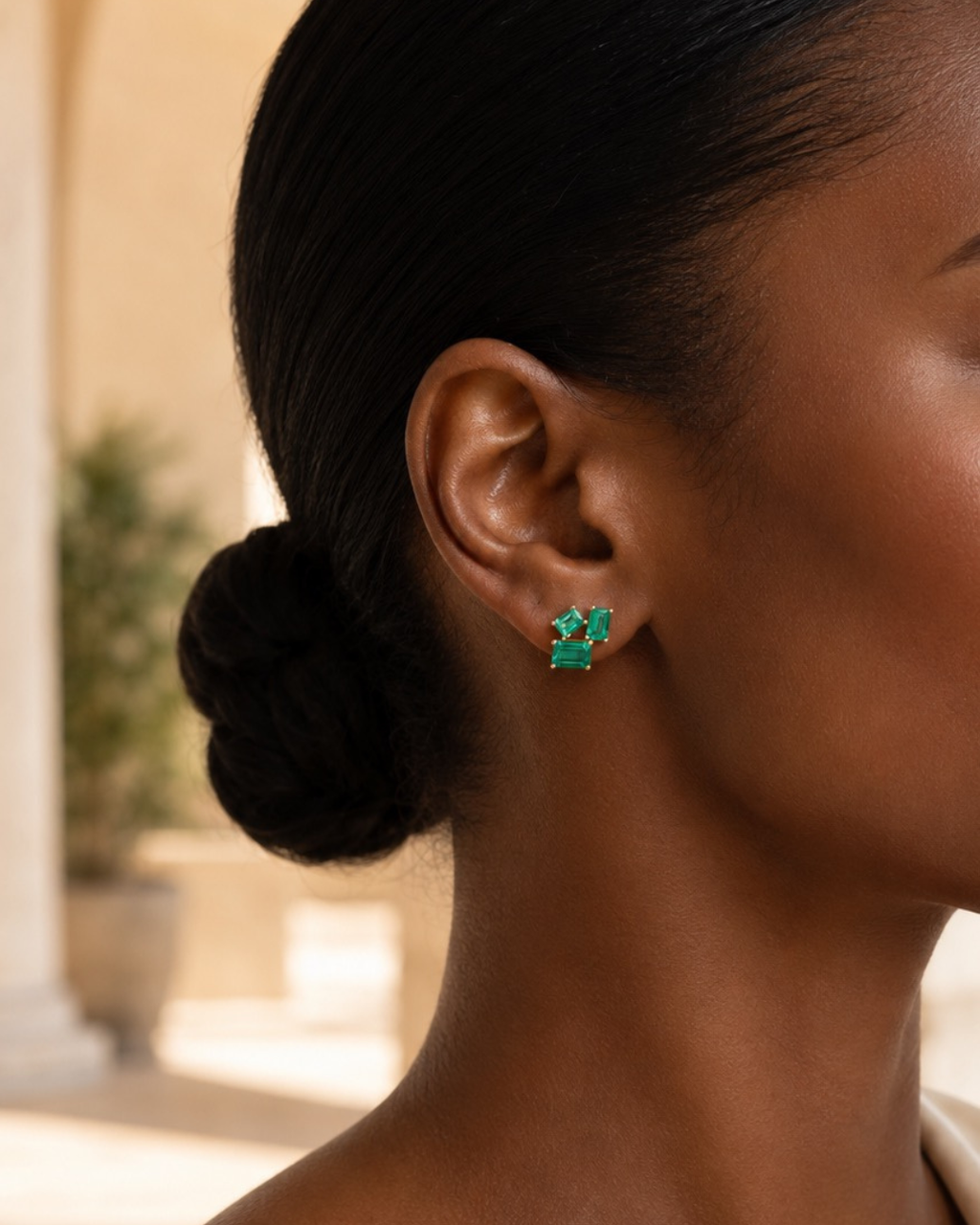 Trio Emerald Stud Earrings