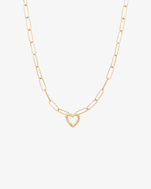 Golden Heart Paperclip Chain Necklace