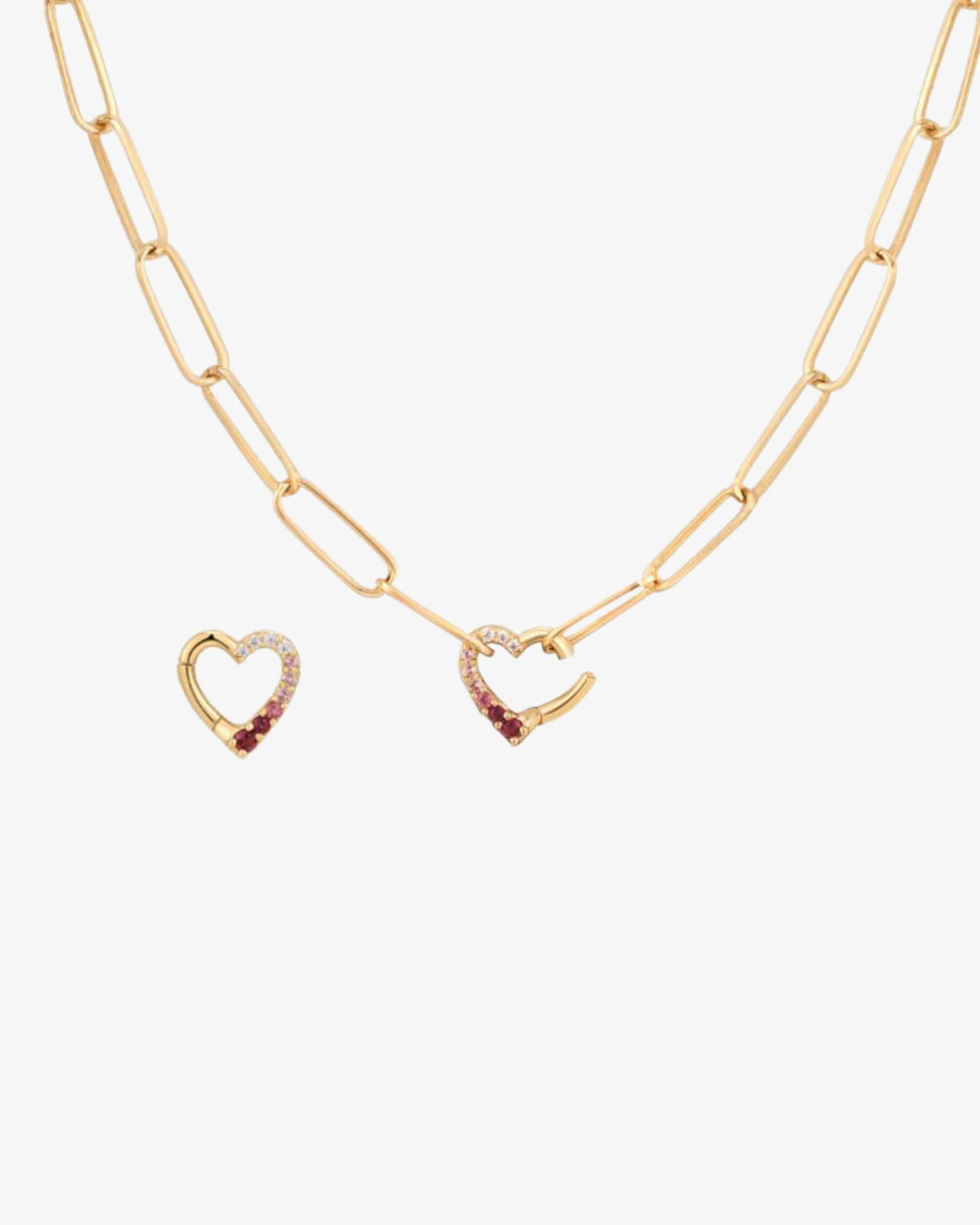 Gradient Heart Paperclip Chain Necklace