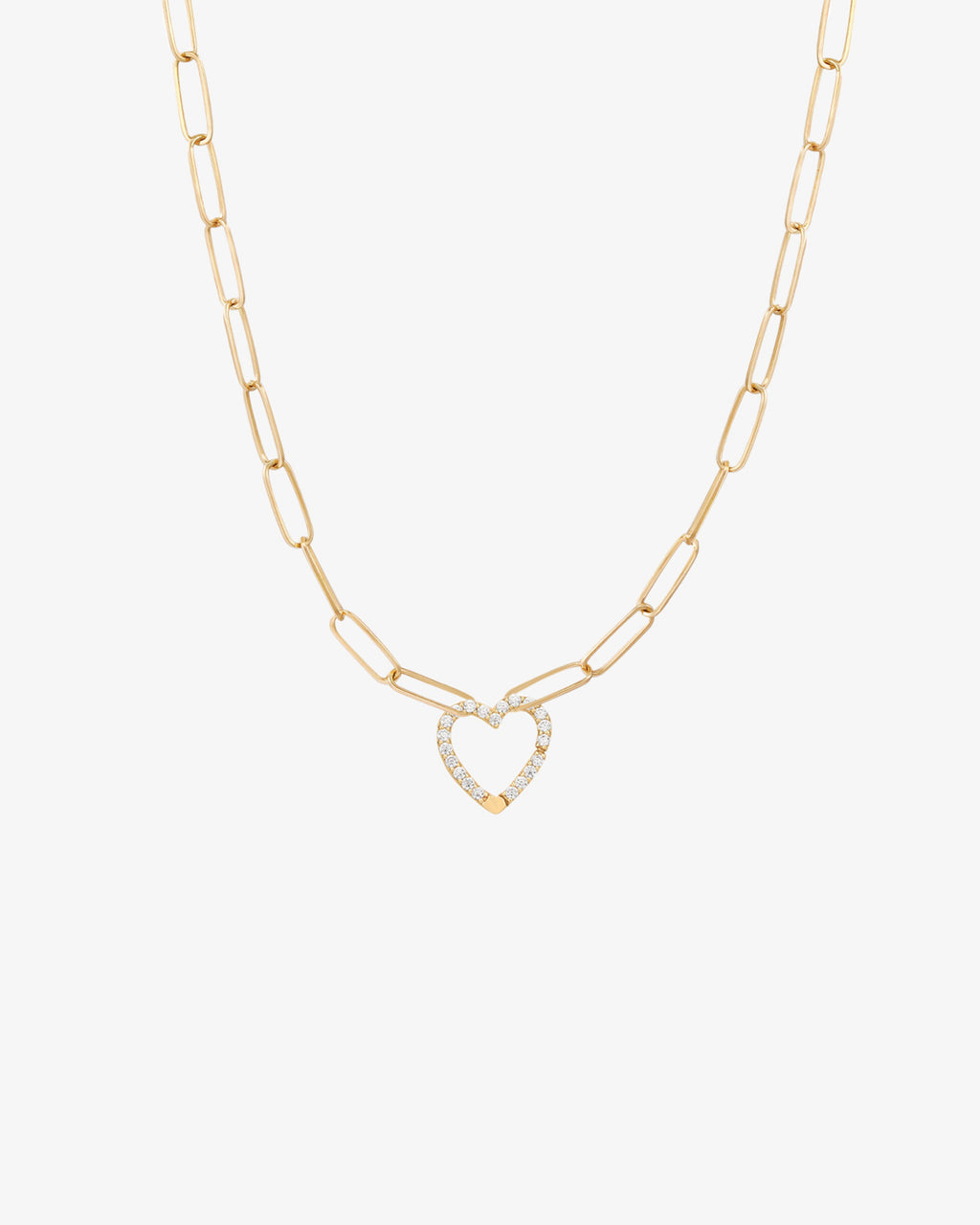 The Diamond Heart Paperclip Chain Necklace