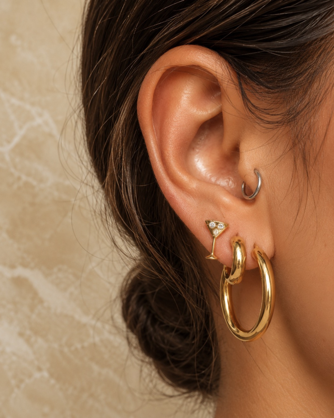 Gold Martini Stud Earring