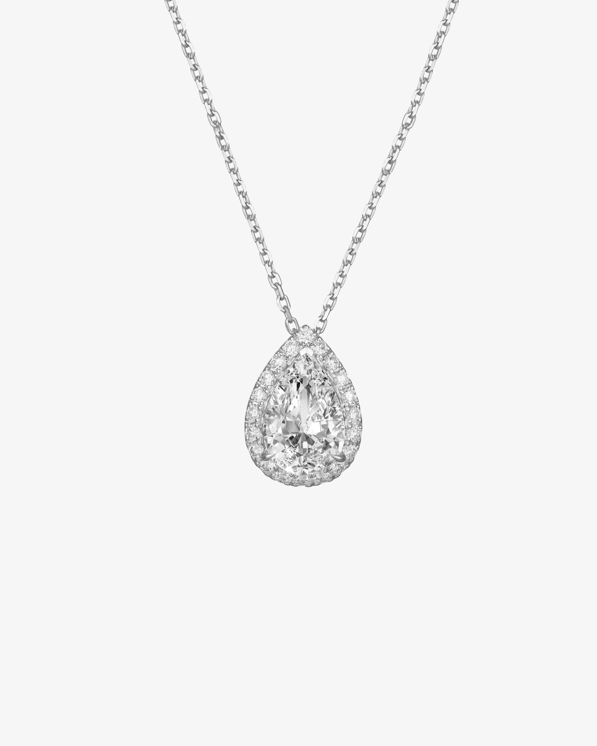 Lumiere Pear Halo Diamond Necklace