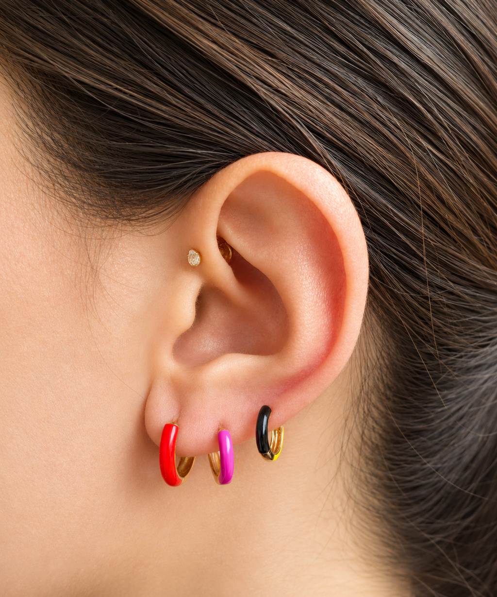 Medium Enamel Huggie Earring