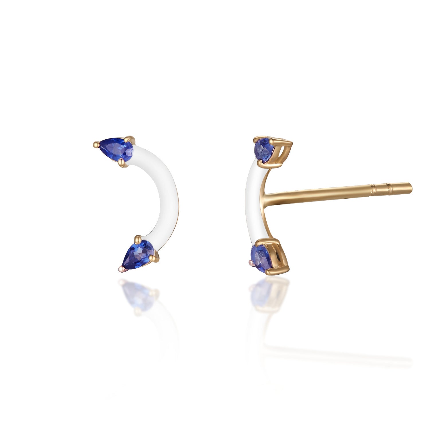 Smiling Sapphire Enamel Stud Earring in Solid Gold