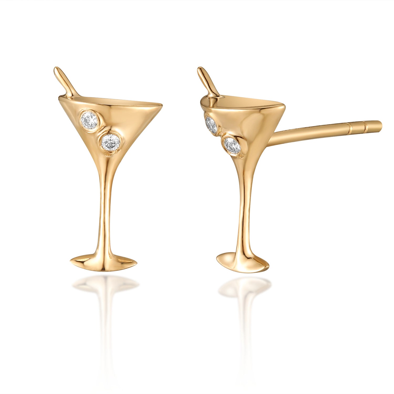 Martini Stud Earring in Solid Gold