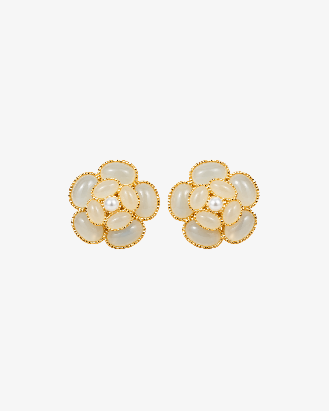 Camellia Jade Pearl Stud Earrings