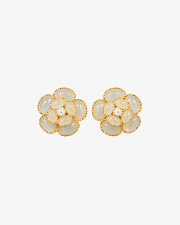 Camellia Jade Pearl Stud Earrings